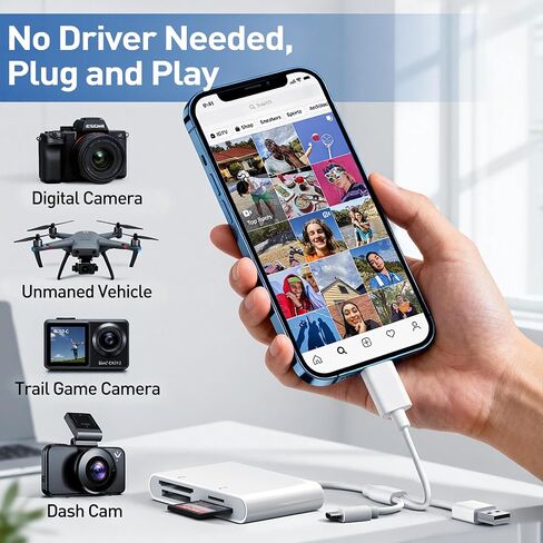 4-in-1 Memory Stick Pro Duo Adapter for iPhone/Android/PC – Lightning/USB-C/USB-A OTG Card Reader for SD/TF/MS/XD, High-Speed 480Mbps Sony Cybershot Compatible Reader, Plug & Play, No App Needed in Kuwait