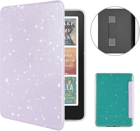 MOROCK Case for 7" Kindle Paperwhite 12th Gen. 2024 & Kindle Colorsoft Signature Edition, Slim Glitter PU Leather and PC Clear Acrylic Back Cover with Hand Strap, Auto Sleep/Wake, Glitter Raspberry in Kuwait