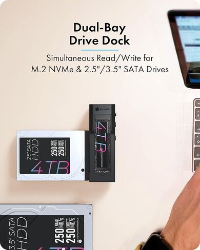 M.2 NVMe/SATA & 2.5"/3.5" Hard Drive Cloner Docking Staion, ICY BOX 10Gbps NVMe Cloner&Reader, M.2 to SATA Hard Drive Dock for 2.5"/3.5" SSD&HDD Hard Drives, Offline Clone Enclosure, Tool-Free in Kuwait