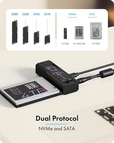 M.2 NVMe/SATA & 2.5"/3.5" Hard Drive Cloner Docking Staion, ICY BOX 10Gbps NVMe Cloner&Reader, M.2 to SATA Hard Drive Dock for 2.5"/3.5" SSD&HDD Hard Drives, Offline Clone Enclosure, Tool-Free in Kuwait