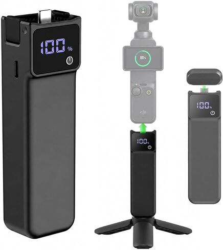 [Upgraded] Battery Handle for DJI Osmo Pocket 4P/4/3, Battery Grip Accessories for Xtra Muse, with Mini Tripod, Support External MIC, 5000mAh, 22.5W Fast Charging, 1/4"Thread, Digital Display in Kuwait