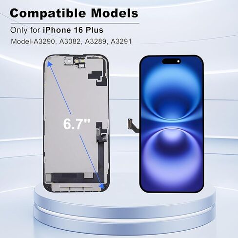 ZOETEC Screen Replacement for iPhone 16 Plus LCD, Retina Display 3D Touch Screen Digitizer Frame Assembly with Repair Tool Kits, Waterproof Adhesive, Tempered Glass in Kuwait