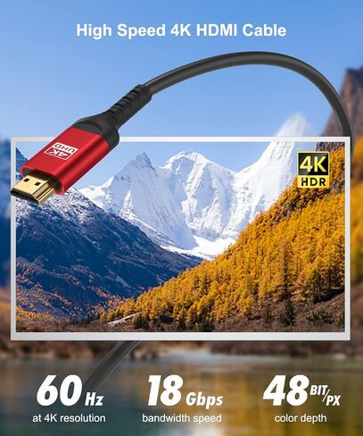60ft 4K HDMI Cable, CL3 in-Wall Rated High Speed HDMI Cord - Supports 4K UHD @ 30Hz, HDR10, ARC, 3D, HDCP 2.2 - Long Braided HDMI Cable for Projector, Home Theater, Receiver, Laptop to TV in Kuwait