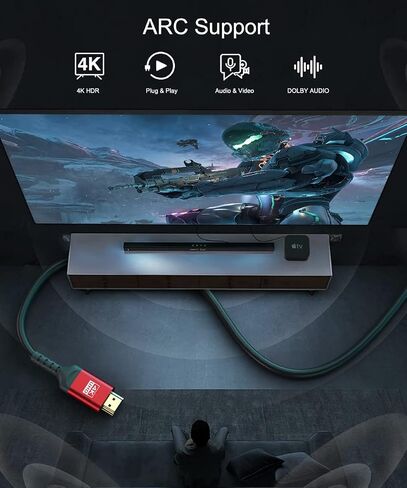 60ft 4K HDMI Cable, CL3 in-Wall Rated High Speed HDMI Cord - Supports 4K UHD @ 30Hz, HDR10, ARC, 3D, HDCP 2.2 - Long Braided HDMI Cable for Projector, Home Theater, Receiver, Laptop to TV in Kuwait