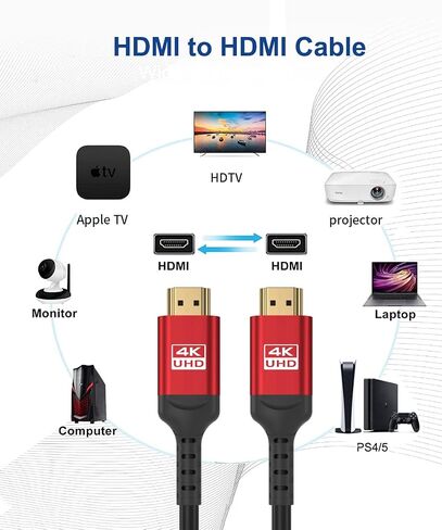 60ft 4K HDMI Cable, CL3 in-Wall Rated High Speed HDMI Cord - Supports 4K UHD @ 30Hz, HDR10, ARC, 3D, HDCP 2.2 - Long Braided HDMI Cable for Projector, Home Theater, Receiver, Laptop to TV in Kuwait