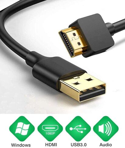 USB to HDMI Adapter Cable 6.6FT, USB to HDMI Cable Male to Male Full 1080P HD Display Cable Audio Video Converter Cord for PC/Laptop to Monitor/HDTV/Projector Only for Windows XP/7/8/8.1/10 in Kuwait