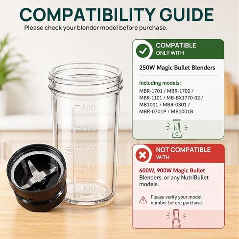 Glass Cup & Blade Replacement Set Compatible with 250W Magic Bullet Blender in Kuwait