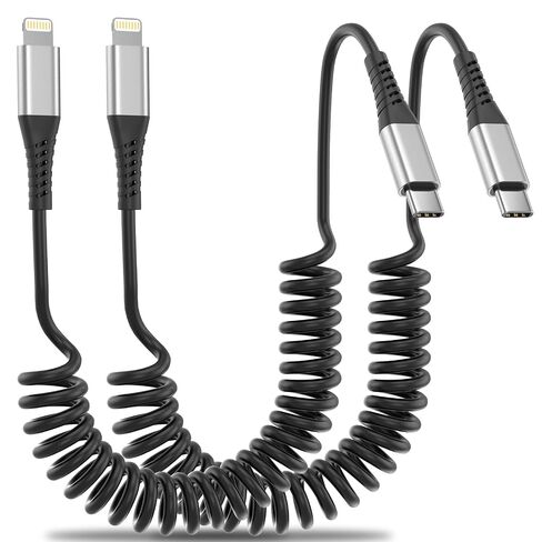 Coiled USB to Lightning Cable 3FT for Car, 2Pack iPhone Charging Cord in Kuwait