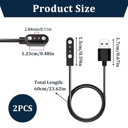 2-Pack Smart Watch Charger for VeryFit IDW19 IDW13 ID208 BT Plus - Magnetic USB Charging Cable - Replacement Power Cord for IDW15 IDW16 IDW17 IDW21 IDW25 IDW26 IDW28 GTX20 - Fast Charging Accessories in Saudi Arabia