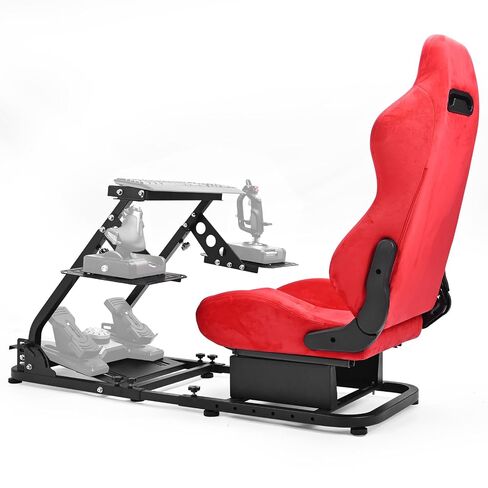 Minneer Adjustable Racing Flight Sim Cockpit with Red Suede Seat Fit for Logitech X56 X52 G920,for Thrustmaster T248,for Fanatec,Double Levers Gaming Wheel,Stand Wheel Pedal & Handbrake Not Included in Kuwait