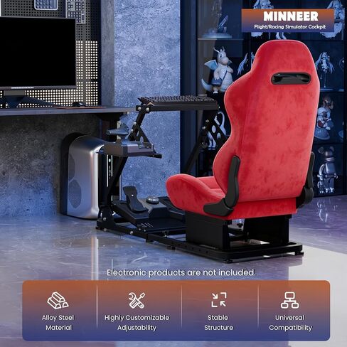 Minneer Adjustable Racing Flight Sim Cockpit with Red Suede Seat Fit for Logitech X56 X52 G920,for Thrustmaster T248,for Fanatec,Double Levers Gaming Wheel,Stand Wheel Pedal & Handbrake Not Included in Kuwait