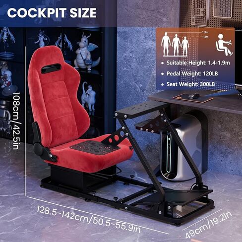Minneer Adjustable Racing Flight Sim Cockpit with Red Suede Seat Fit for Logitech X56 X52 G920,for Thrustmaster T248,for Fanatec,Double Levers Gaming Wheel,Stand Wheel Pedal & Handbrake Not Included in Kuwait