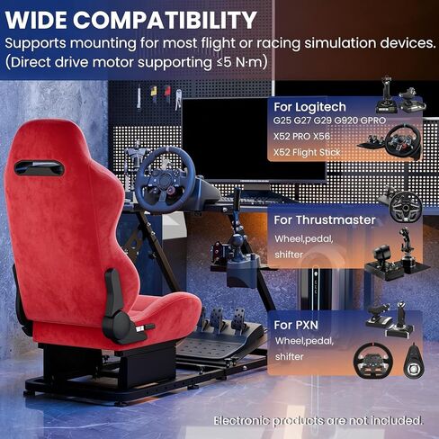 Minneer Adjustable Racing Flight Sim Cockpit with Red Suede Seat Fit for Logitech X56 X52 G920,for Thrustmaster T248,for Fanatec,Double Levers Gaming Wheel,Stand Wheel Pedal & Handbrake Not Included in Kuwait