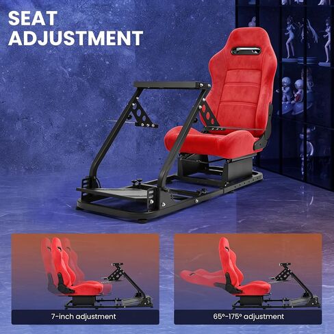 Minneer Adjustable Racing Flight Sim Cockpit with Red Suede Seat Fit for Logitech X56 X52 G920,for Thrustmaster T248,for Fanatec,Double Levers Gaming Wheel,Stand Wheel Pedal & Handbrake Not Included in Kuwait