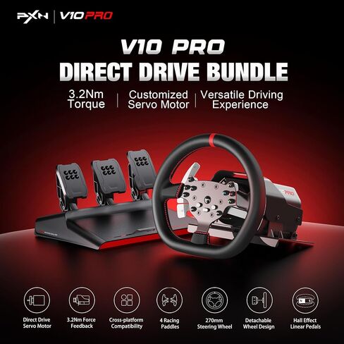 PXN V10 PRO Direct Drive Sim Racing Wheel, 3.2Nm Force Feedback in Kuwait