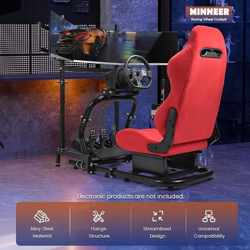 Minneer 50MM Adjustable Racing Cockpit with Red Suede Seat and Triple-Screen Monitor Stand Fit for Logitech G29 G920 G923, for Thrustmaster, for Fanatec Adjustable Racing Wheel Stand, Gaming Race Cockpit Without Steering Wheel Pedal Shifter in Kuwait