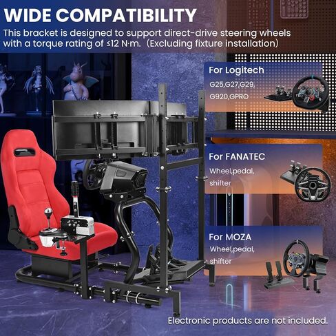 Minneer 50MM Adjustable Racing Cockpit with Red Suede Seat and Triple-Screen Monitor Stand Fit for Logitech G29 G920 G923, for Thrustmaster, for Fanatec Adjustable Racing Wheel Stand, Gaming Race Cockpit Without Steering Wheel Pedal Shifter in Kuwait