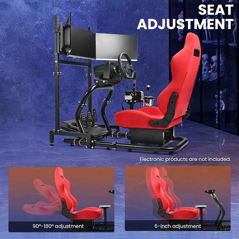 Minneer 50MM Adjustable Racing Cockpit with Red Suede Seat and Triple-Screen Monitor Stand Fit for Logitech G29 G920 G923, for Thrustmaster, for Fanatec Adjustable Racing Wheel Stand, Gaming Race Cockpit Without Steering Wheel Pedal Shifter in Kuwait