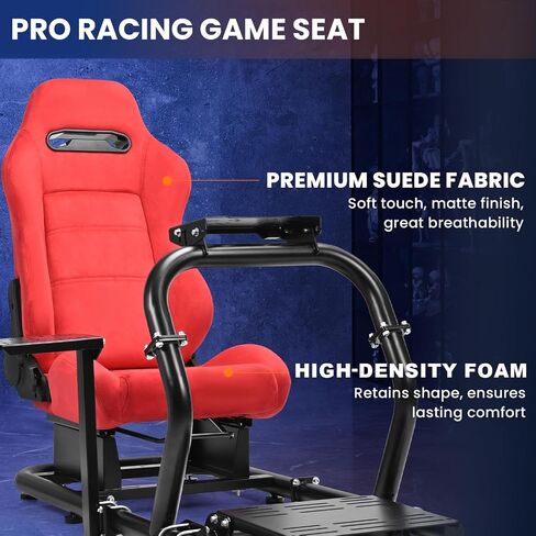 Minneer 50MM Adjustable Racing Cockpit with Red Suede Seat and Triple-Screen Monitor Stand Fit for Logitech G29 G920 G923, for Thrustmaster, for Fanatec Adjustable Racing Wheel Stand, Gaming Race Cockpit Without Steering Wheel Pedal Shifter in Kuwait