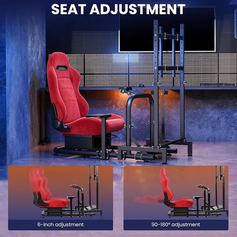 Minneer Stable Racing Simulator Cockpit with Red Suede Seat and Monitor Stand Fit for Logitech G29 G920, for Thrustmaster T248 T300, for Fanatec, Racing Wheel Stand, Wheel Pedal Handbrake Not Included in Kuwait