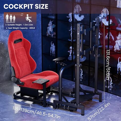 Minneer Stable Racing Simulator Cockpit with Red Suede Seat and Monitor Stand Fit for Logitech G29 G920, for Thrustmaster T248 T300, for Fanatec, Racing Wheel Stand, Wheel Pedal Handbrake Not Included in Kuwait