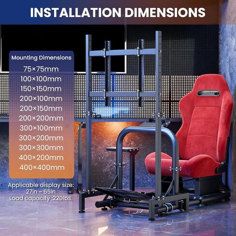 Minneer Stable Racing Simulator Cockpit with Red Suede Seat and Monitor Stand Fit for Logitech G29 G920, for Thrustmaster T248 T300, for Fanatec, Racing Wheel Stand, Wheel Pedal Handbrake Not Included in Kuwait