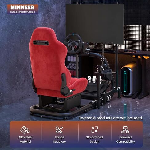 Minneer Racing Sim Cockpit with Red Suede Seat and TV stand Fit for Logitech G29 G920,for Thrustmaster T248,for Fanatec,Gaming Steering Wheel Stand,Not Included Wheel,Pedal & Handbrake in Kuwait