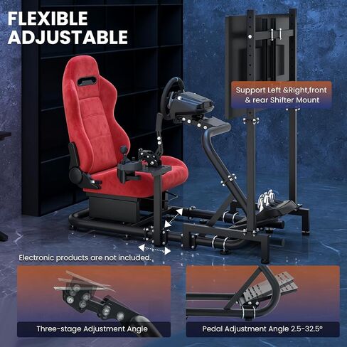 Minneer Racing Sim Cockpit with Red Suede Seat and TV stand Fit for Logitech G29 G920,for Thrustmaster T248,for Fanatec,Gaming Steering Wheel Stand,Not Included Wheel,Pedal & Handbrake in Kuwait