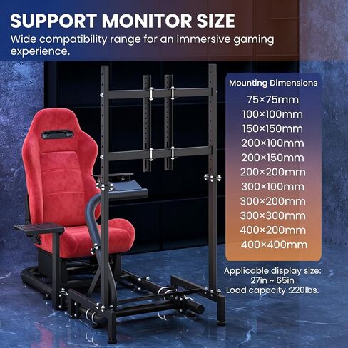 Minneer Racing Sim Cockpit with Red Suede Seat and TV stand Fit for Logitech G29 G920,for Thrustmaster T248,for Fanatec,Gaming Steering Wheel Stand,Not Included Wheel,Pedal & Handbrake in Kuwait
