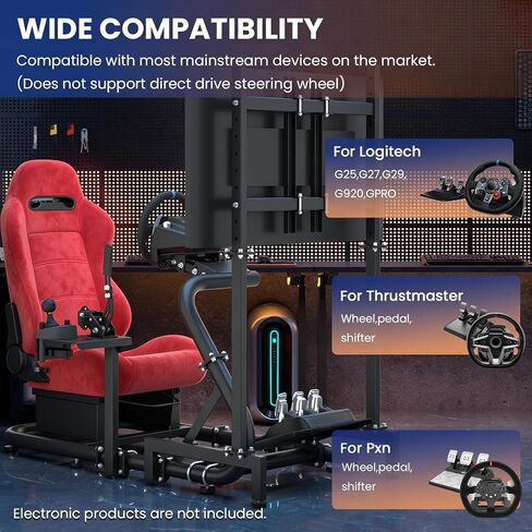 Minneer Racing Sim Cockpit with Red Suede Seat and TV stand Fit for Logitech G29 G920,for Thrustmaster T248,for Fanatec,Gaming Steering Wheel Stand,Not Included Wheel,Pedal & Handbrake in Kuwait