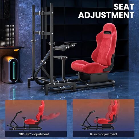 Minneer Racing Sim Cockpit with Red Suede Seat and TV stand Fit for Logitech G29 G920,for Thrustmaster T248,for Fanatec,Gaming Steering Wheel Stand,Not Included Wheel,Pedal & Handbrake in Kuwait