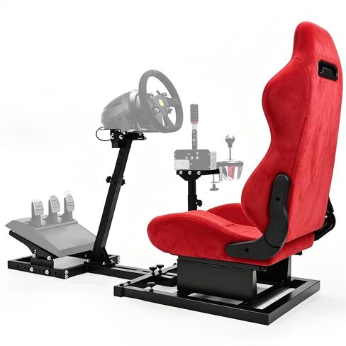 Minneer Racing Simulator Cockpit with Red Suede Seat Fit for Logitech G27 G29 G920, for Thrustmaster T300RS GT, Stable Upgrade Racing Steering Wheel Cockpit, Wheel Pedals Not Included in Kuwait