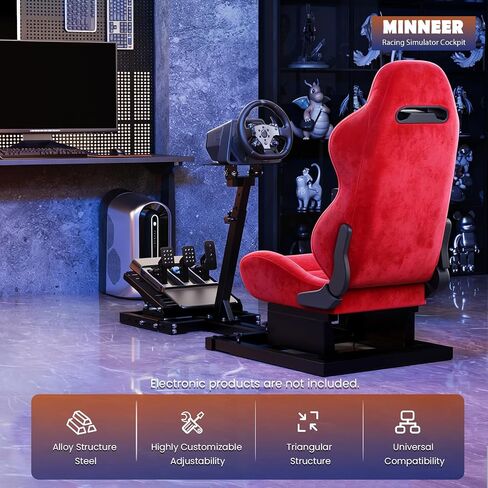 Minneer Racing Simulator Cockpit with Red Suede Seat Fit for Logitech G27 G29 G920, for Thrustmaster T300RS GT, Stable Upgrade Racing Steering Wheel Cockpit, Wheel Pedals Not Included in Kuwait