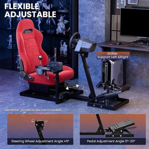 Minneer Racing Simulator Cockpit with Red Suede Seat Fit for Logitech G27 G29 G920, for Thrustmaster T300RS GT, Stable Upgrade Racing Steering Wheel Cockpit, Wheel Pedals Not Included in Kuwait