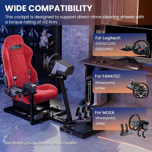 Minneer Racing Simulator Cockpit with Red Suede Seat Fit for Logitech G27 G29 G920, for Thrustmaster T300RS GT, Stable Upgrade Racing Steering Wheel Cockpit, Wheel Pedals Not Included in Kuwait