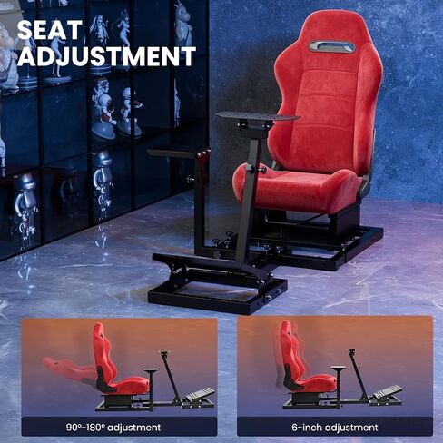 Minneer Racing Simulator Cockpit with Red Suede Seat Fit for Logitech G27 G29 G920, for Thrustmaster T300RS GT, Stable Upgrade Racing Steering Wheel Cockpit, Wheel Pedals Not Included in Kuwait