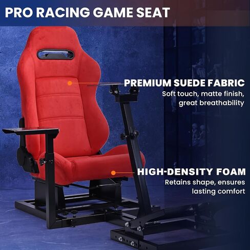 Minneer Racing Simulator Cockpit with Red Suede Seat Fit for Logitech G27 G29 G920, for Thrustmaster T300RS GT, Stable Upgrade Racing Steering Wheel Cockpit, Wheel Pedals Not Included in Kuwait