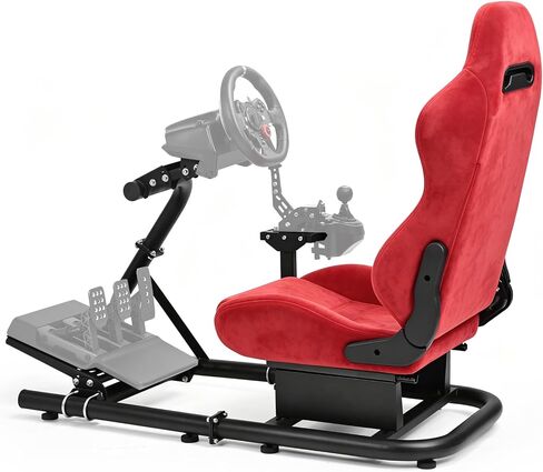 Minneer Racing Simulator Cockpit with Red Suede Seat Fit for Logitech G29 G920,for Thrustmaster T248,for Fanatec,Flange Structure Gaming Steering Wheel Stand,Not Included Wheel,Pedal & Handbrake in Kuwait