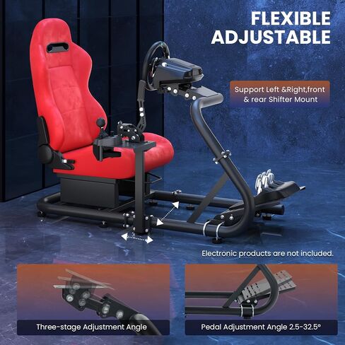Minneer Racing Simulator Cockpit with Red Suede Seat Fit for Logitech G29 G920,for Thrustmaster T248,for Fanatec,Flange Structure Gaming Steering Wheel Stand,Not Included Wheel,Pedal & Handbrake in Kuwait