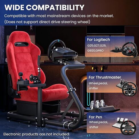Minneer Racing Simulator Cockpit with Red Suede Seat Fit for Logitech G29 G920,for Thrustmaster T248,for Fanatec,Flange Structure Gaming Steering Wheel Stand,Not Included Wheel,Pedal & Handbrake in Kuwait