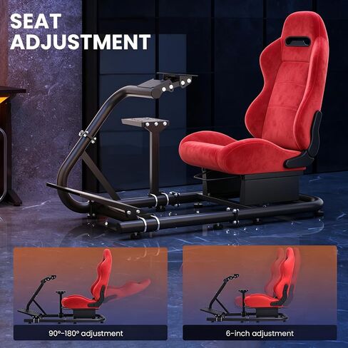 Minneer Racing Simulator Cockpit with Red Suede Seat Fit for Logitech G29 G920,for Thrustmaster T248,for Fanatec,Flange Structure Gaming Steering Wheel Stand,Not Included Wheel,Pedal & Handbrake in Kuwait