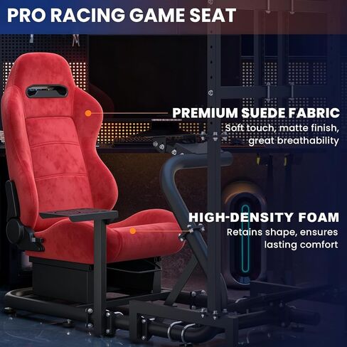 Minneer Racing Simulator Cockpit with Red Suede Seat Fit for Logitech G29 G920,for Thrustmaster T248,for Fanatec,Flange Structure Gaming Steering Wheel Stand,Not Included Wheel,Pedal & Handbrake in Kuwait