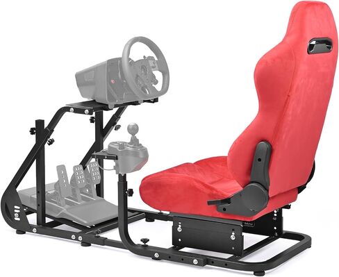 Minneer Racing Simulator Cockpit with Red Suede Seat Fit for Logitech G29 G923, for Thrustmaster T248, Adapt TV Stand, Reinforced Gaming Steering Wheel Cockpit Not Included Wheel, Pedal & Handbrake in Kuwait