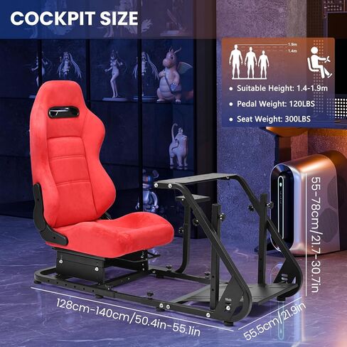 Minneer Racing Simulator Cockpit with Red Suede Seat Fit for Logitech G29 G923, for Thrustmaster T248, Adapt TV Stand, Reinforced Gaming Steering Wheel Cockpit Not Included Wheel, Pedal & Handbrake in Kuwait