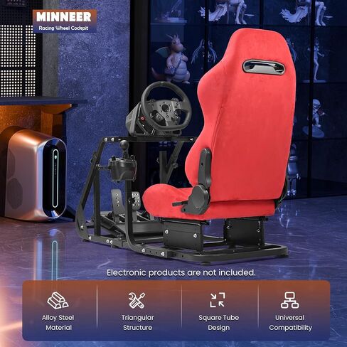 Minneer Racing Simulator Cockpit with Red Suede Seat Fit for Logitech G29 G923, for Thrustmaster T248, Adapt TV Stand, Reinforced Gaming Steering Wheel Cockpit Not Included Wheel, Pedal & Handbrake in Kuwait