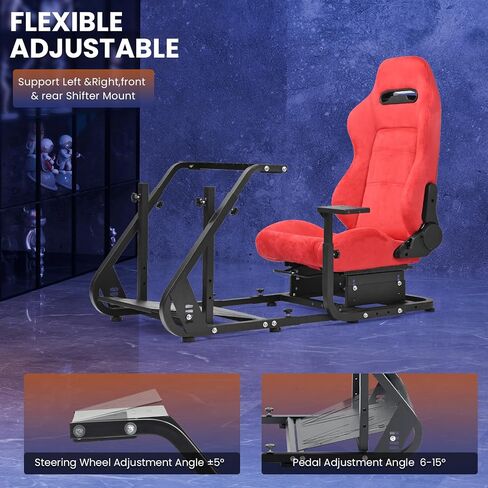 Minneer Racing Simulator Cockpit with Red Suede Seat Fit for Logitech G29 G923, for Thrustmaster T248, Adapt TV Stand, Reinforced Gaming Steering Wheel Cockpit Not Included Wheel, Pedal & Handbrake in Kuwait