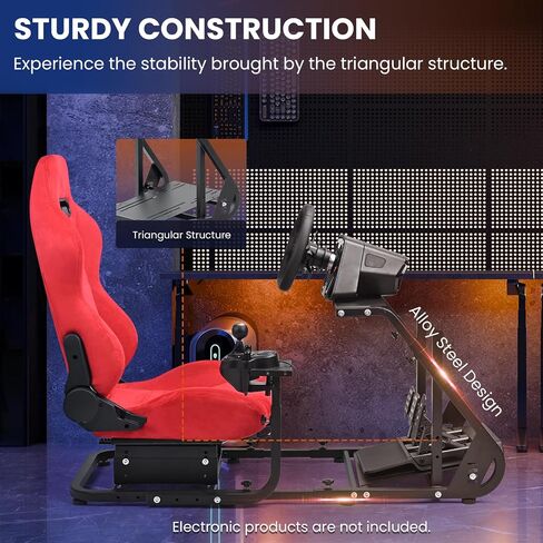 Minneer Racing Simulator Cockpit with Red Suede Seat Fit for Logitech G29 G923, for Thrustmaster T248, Adapt TV Stand, Reinforced Gaming Steering Wheel Cockpit Not Included Wheel, Pedal & Handbrake in Kuwait