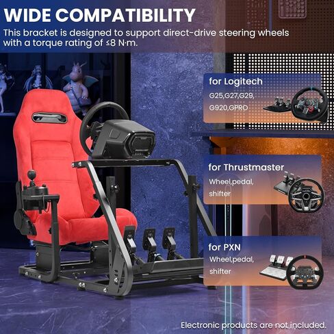 Minneer Racing Simulator Cockpit with Red Suede Seat Fit for Logitech G29 G923, for Thrustmaster T248, Adapt TV Stand, Reinforced Gaming Steering Wheel Cockpit Not Included Wheel, Pedal & Handbrake in Kuwait