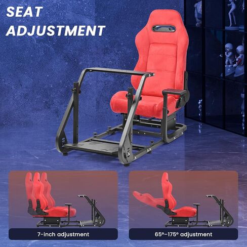 Minneer Racing Simulator Cockpit with Red Suede Seat Fit for Logitech G29 G923, for Thrustmaster T248, Adapt TV Stand, Reinforced Gaming Steering Wheel Cockpit Not Included Wheel, Pedal & Handbrake in Kuwait