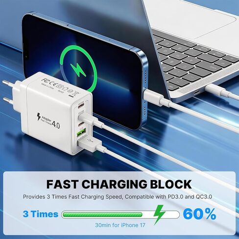 European Charger 5 Port USB C Charger Block, European Travel Plug Adapter in Kuwait